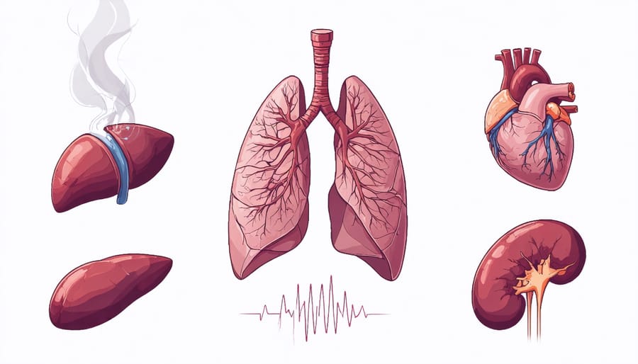 Graphic showing organs affected by vaping: lungs, heart, liver, and kidneys