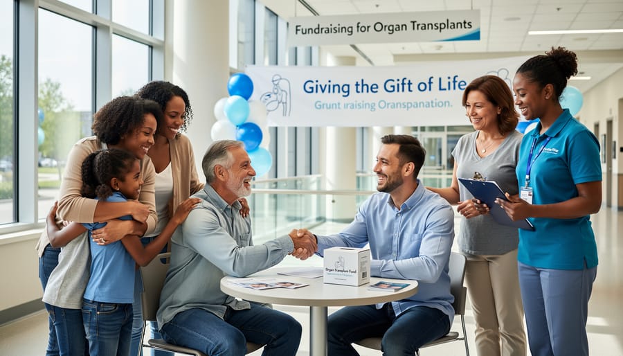 Two hands clasped together in supportive gesture representing organ donation community